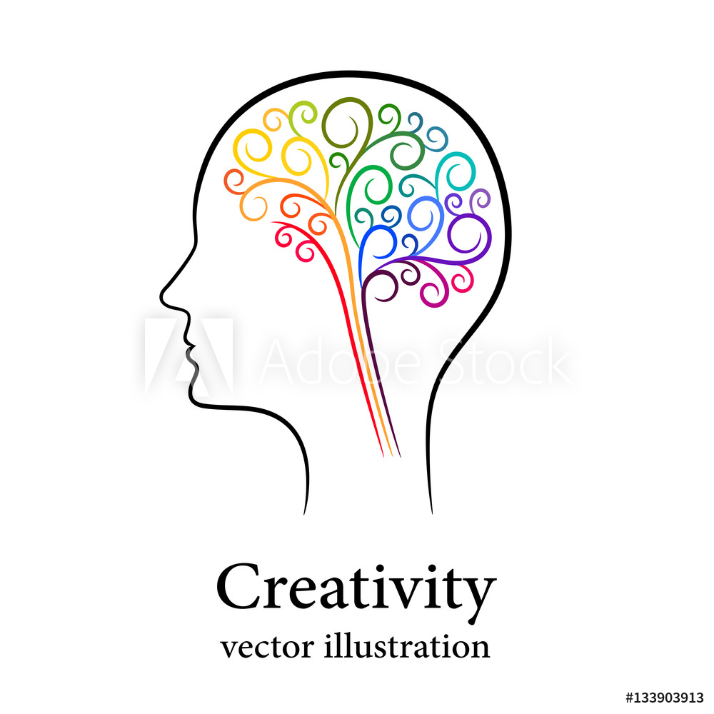 1000x1000 Photo Art Print Contour Colourful Brain In Male Head, Creative
