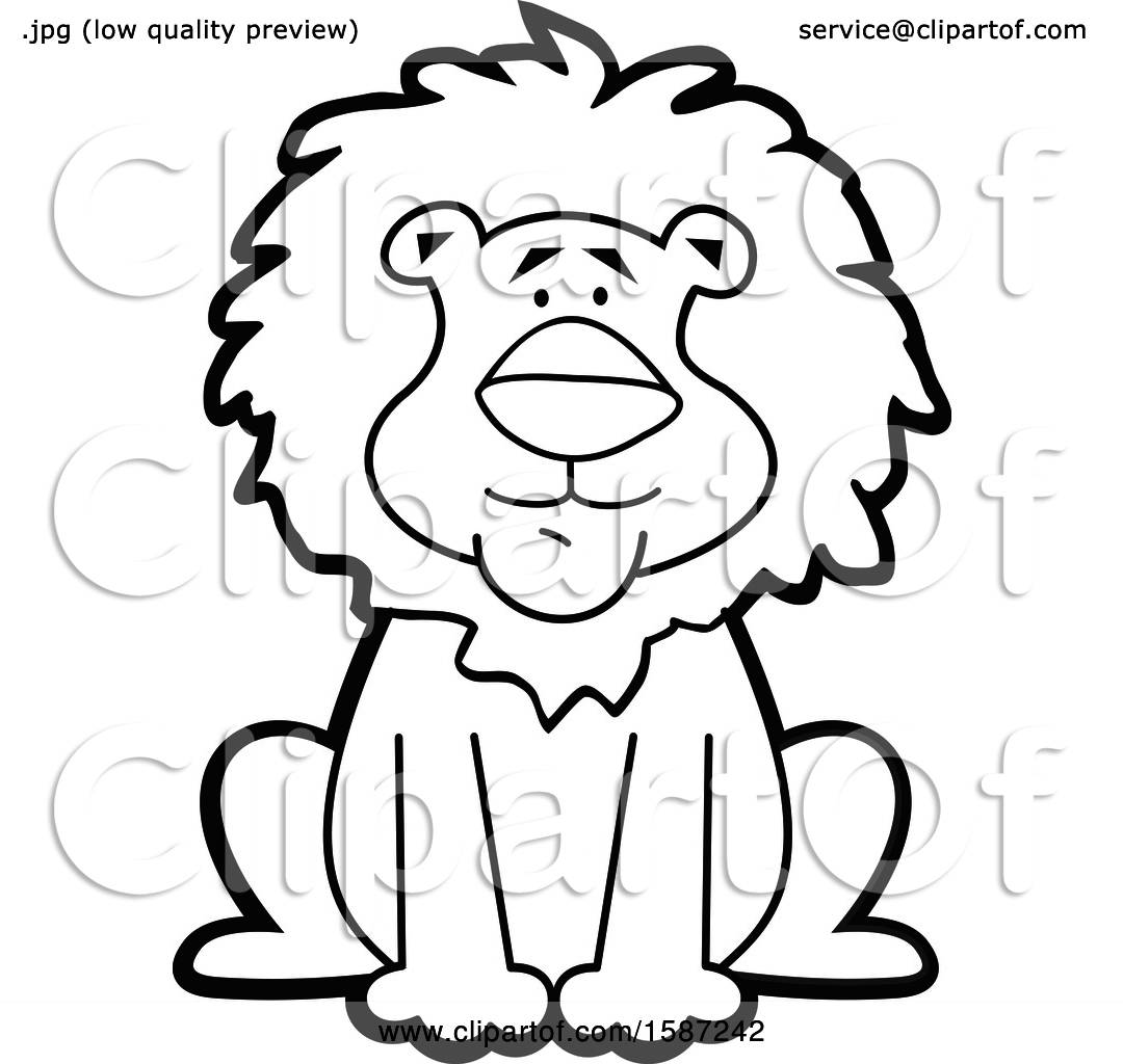 1080x1024 Clipart Of A Lineart Sitting Male Lion Mascot
