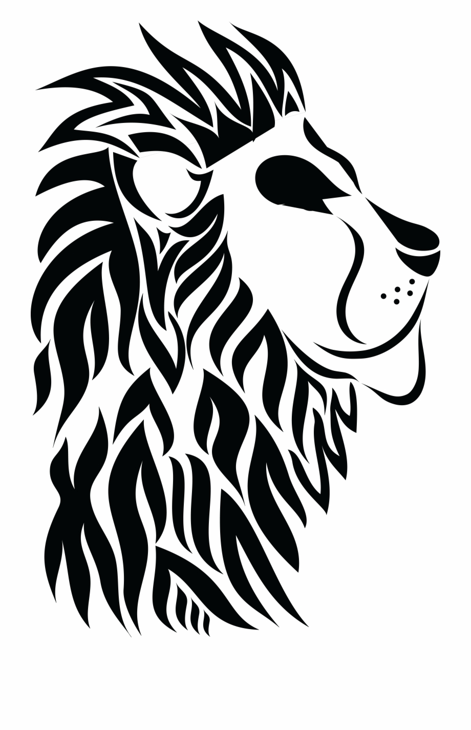 920x1425 Free Clipart Of A Profiled Male Lion, Black And White