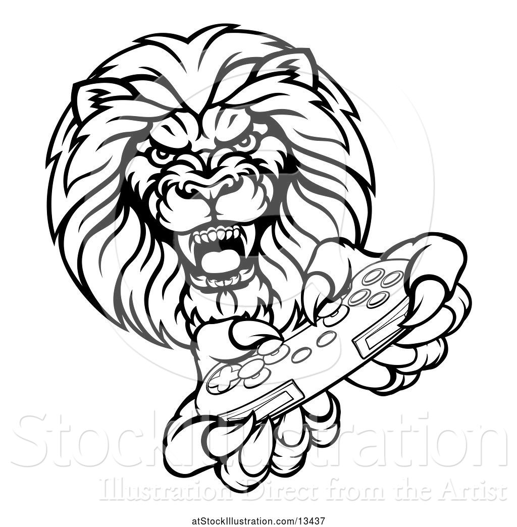 1024x1044 Vector Illustration Of Cartoon Black And White Male Lion Holding