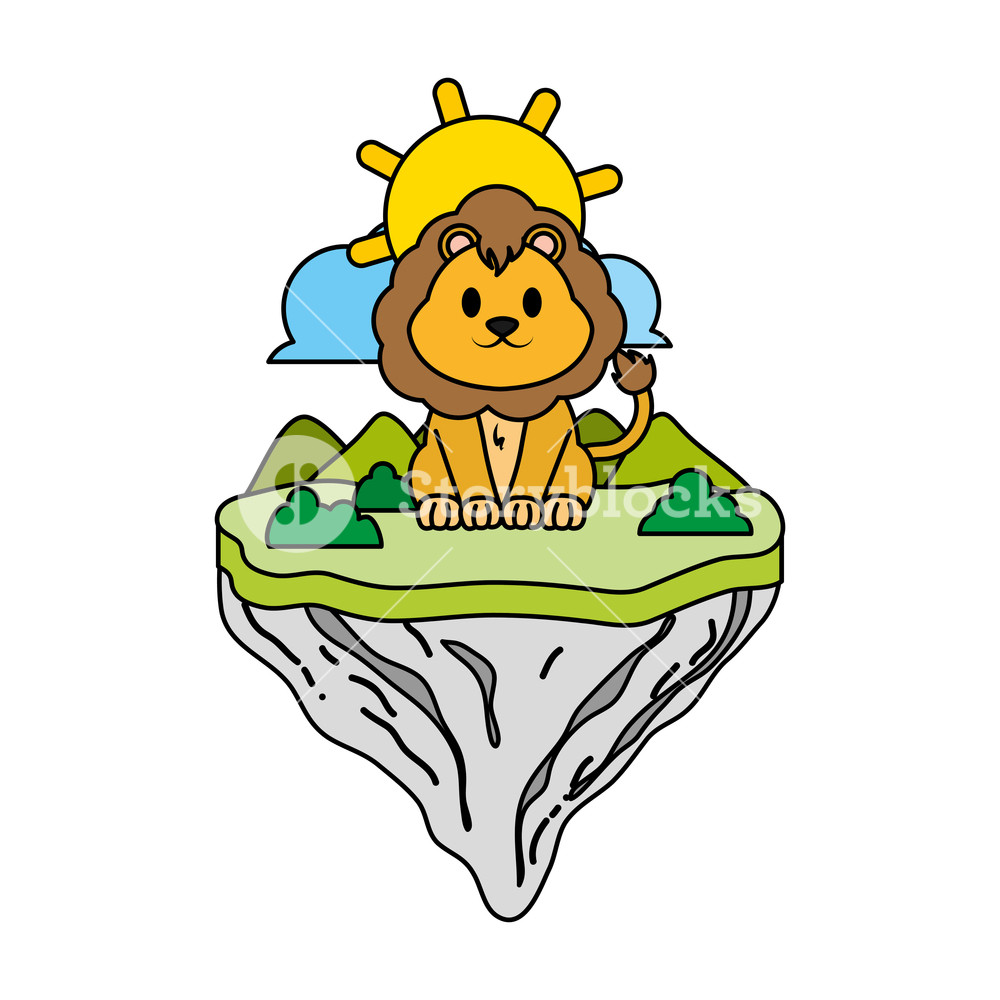 1000x1000 Color Male Lion Animal In Float Island Vector Illustration Royalty