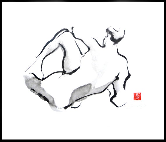 570x489 Original Sumi Figure Painting Framed Off Sale Male Etsy