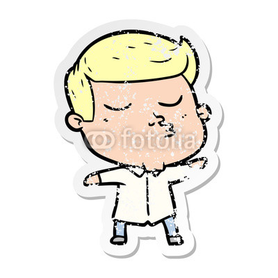 400x400 distressed sticker of a cartoon model guy pouting buy photos