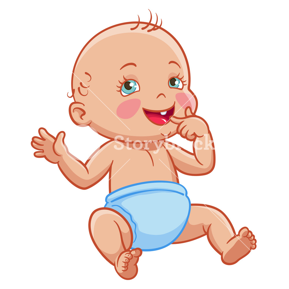 1000x1000 Vector Cartoon Cute Infant Baby Sitting Smiling In Diaper