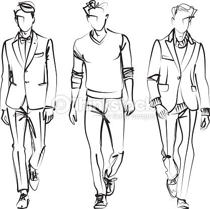 417x415 Vector Art Three Men Line Sketch Fashion Illustrations