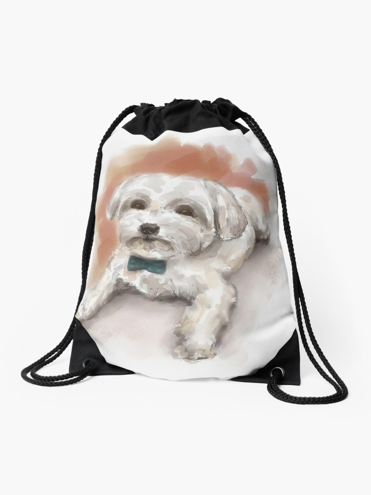 750x1000 Cute Watercolor Drawing Of Maltese, Orange Background Drawstring