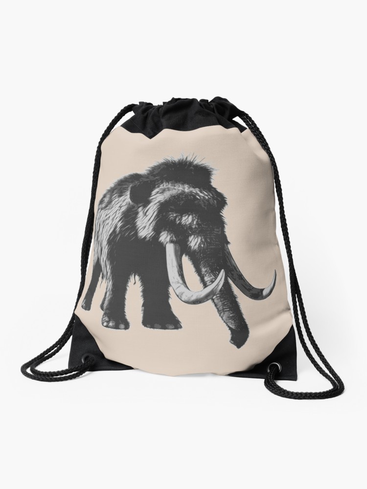 750x1000 Woolly Mammoth Pen Drawing Design In Shades Of Gray Drawstring