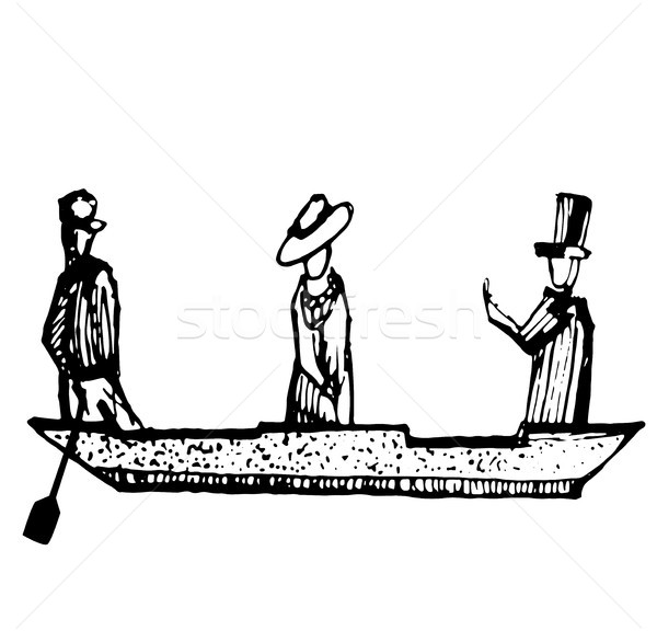 600x576 loving couple woman and a man in a boat venice sketch vintage va