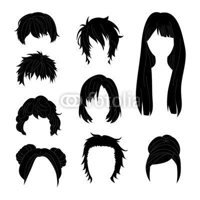 400x400 Collection Hairstyle For Man And Woman Black Hair Drawing Set