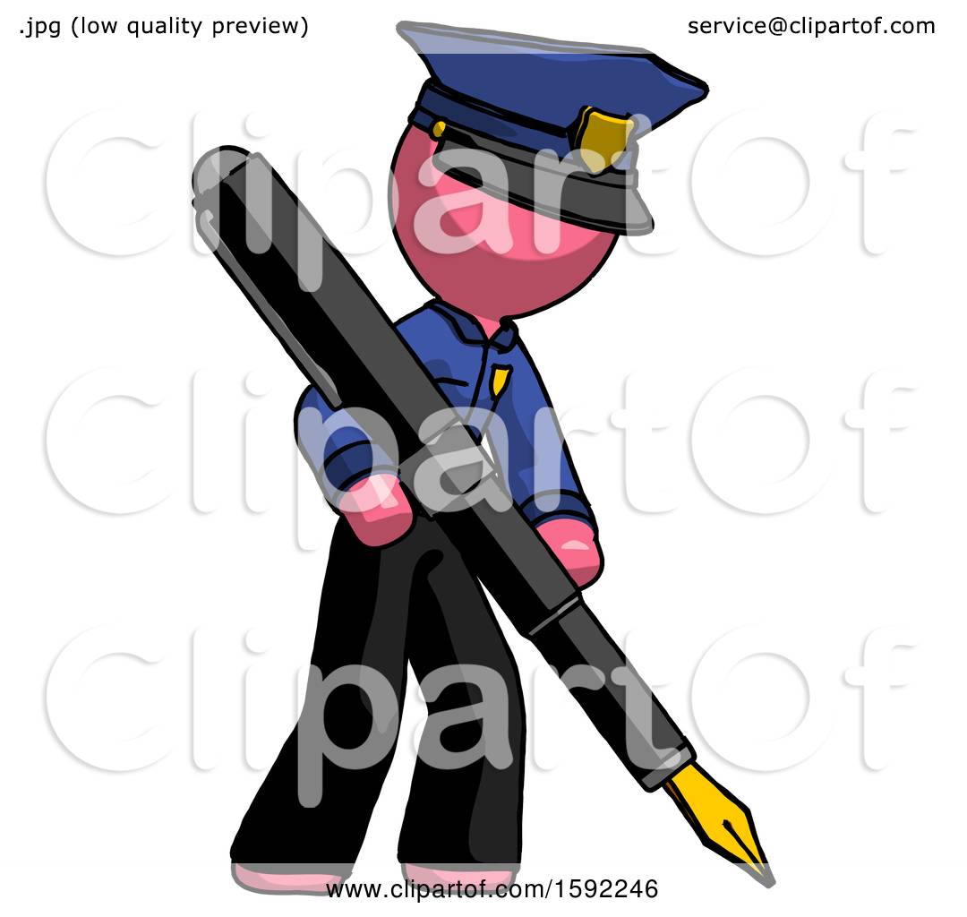1080x1024 Pink Police Man Drawing Or Writing With Large Calligraphy Pen