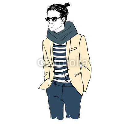 400x400 Attractive Man With Glasses And Scarf In Fashion Suit Hand Draw