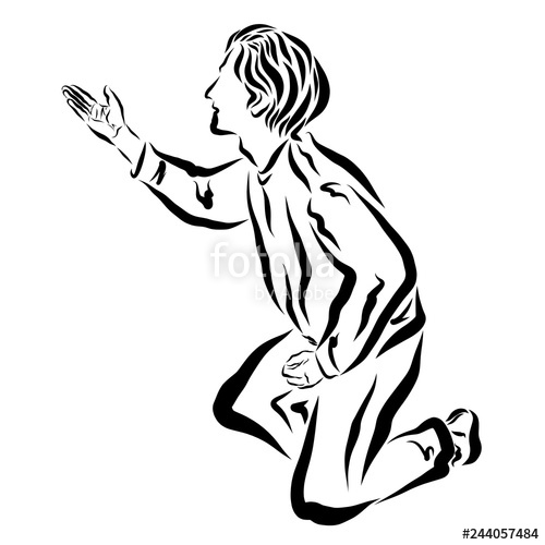 500x500 A Man Kneeling For Something Asks, Black Outline Stock Photo