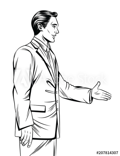 387x500 Vector Black And White Line Art Illustration Of An Office Man