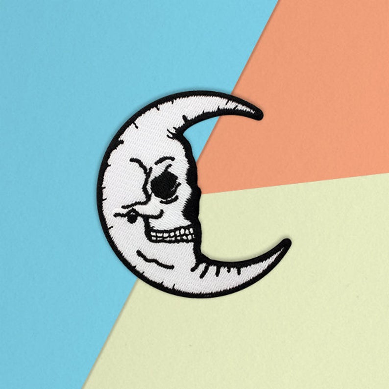 794x794 Moon Skull Iron On Patch Etsy