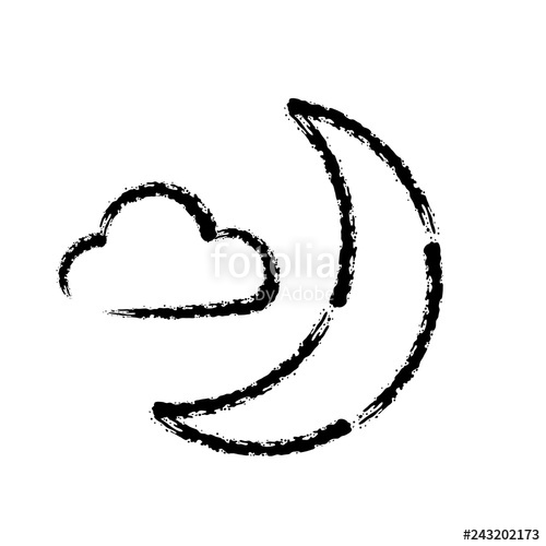 500x500 Brush Stroke Hand Drawn Vector Icon Of Moon And Cloud Stock Image