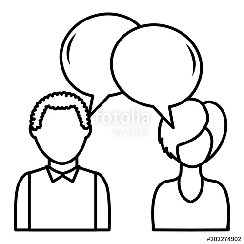 500x500 dialog between man and woman with text bubbles vector illustration
