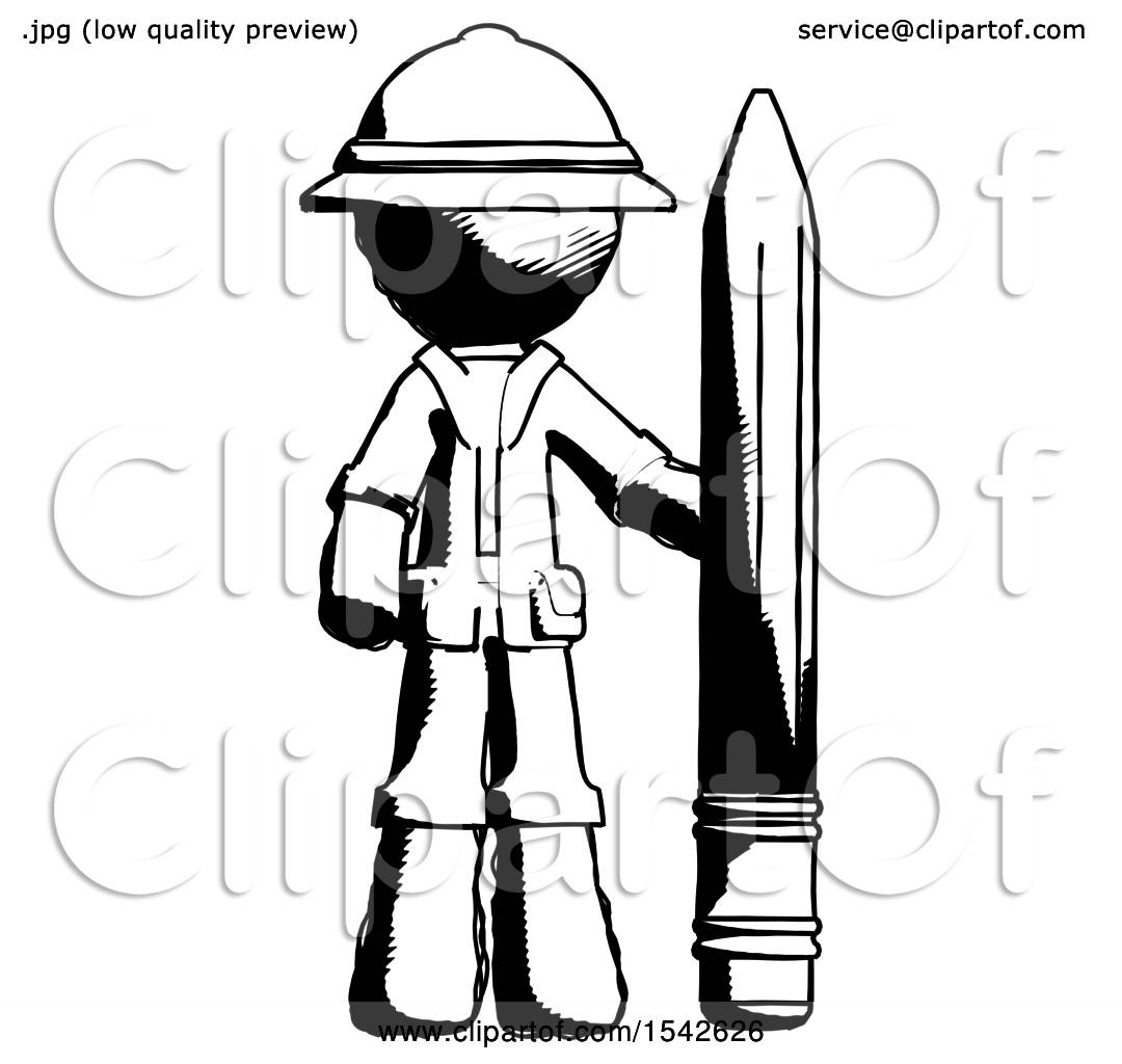 1080x1024 Ink Explorer Ranger Man With Large Pencil Standing Ready To Write
