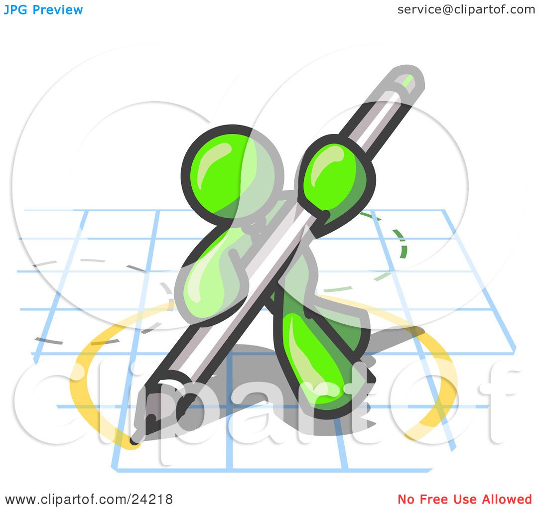 1080x1024 Clipart Illustration Of A Lime Green Man Holding A Pencil