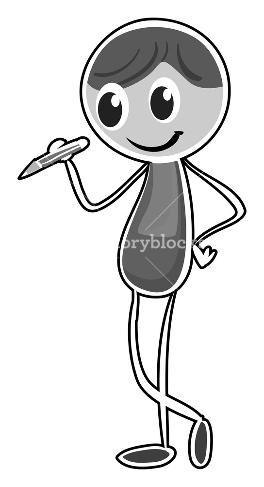 544x1000 Doodle Happy Man Writing With Pencil Royalty Free Stock Image