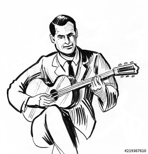479x500 Man Playing A Guitar Ink Black And White Drawing