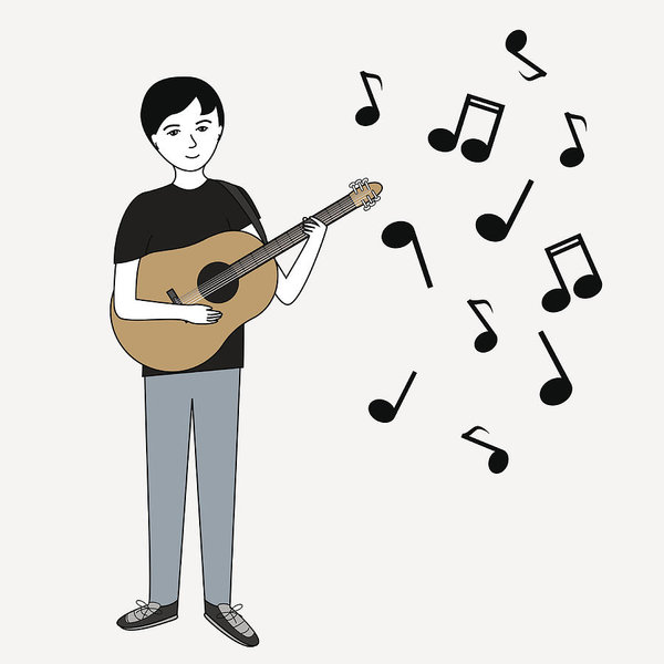 600x600 The Young Man Plays The Guitar Stylish Vector Illustration Art