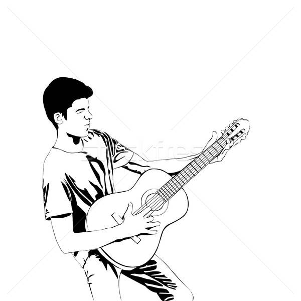 600x600 Young Man Playing The Guitar Man With Acoustic Guitar Line Art