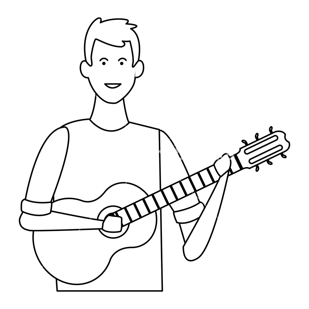 1000x1000 Young Man Playing Guitar Cartoon Vector Illustration Graphic