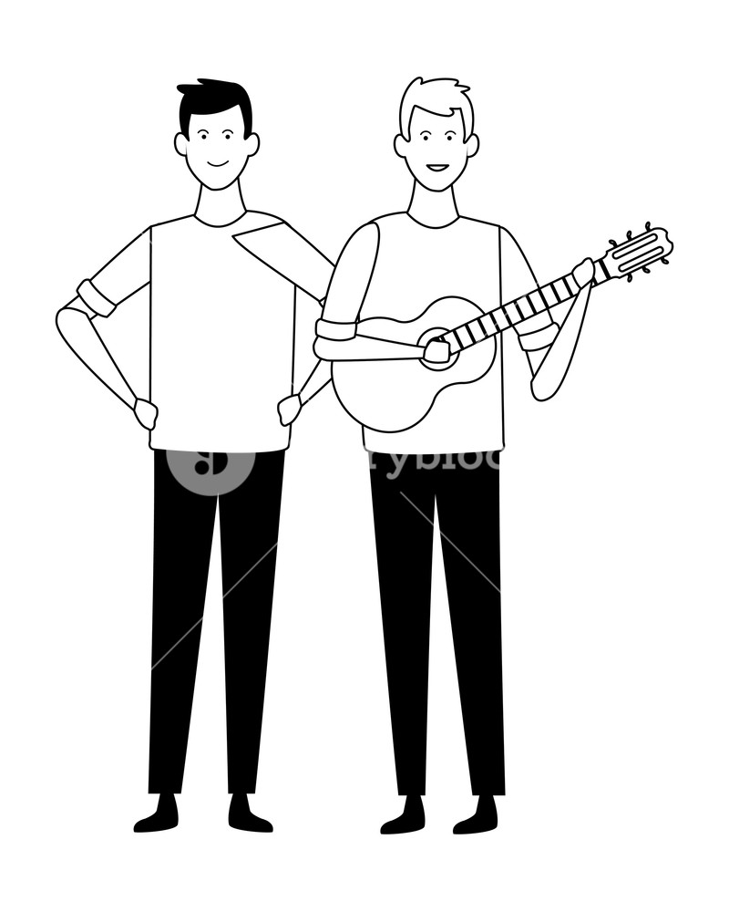 800x1000 Young Men Playing Guitar Cartoon Vector Illustration Graphic