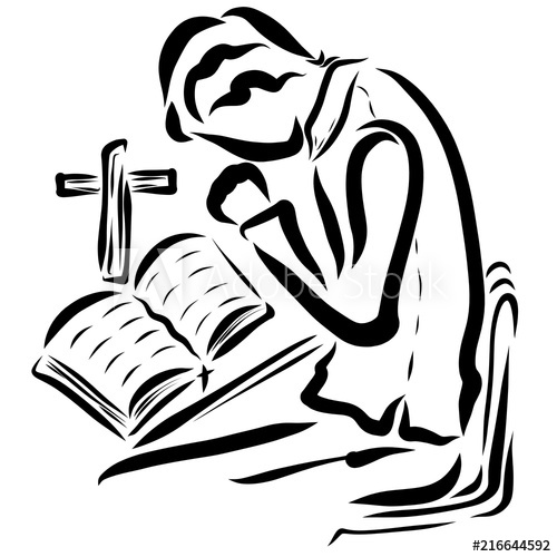 500x500 Bible With A Cross On The Table And A Praying Young Man