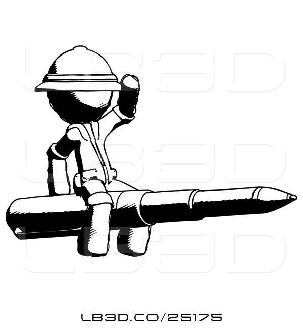 600x652 Illustration Of Ink Explorer Ranger Guy Riding A Pen Like A Giant