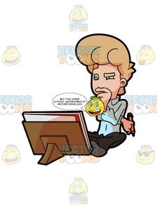 225x300 A Man Thinking Of Ways To Edit His Sketch Clipart Cartoons