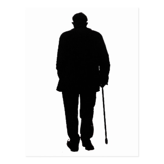 540x540 Old Elderly Man Walking Black Silhouette Drawing Postcard