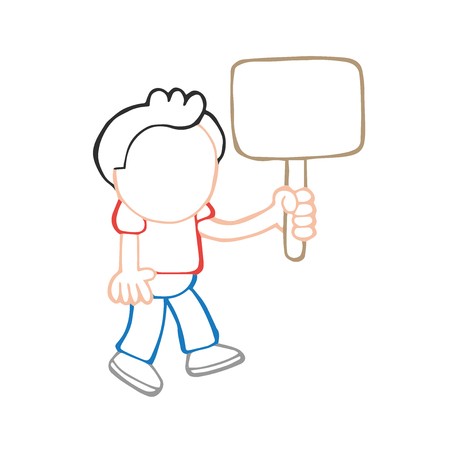 450x450 Vector Hand Drawn Cartoon Illustration Of Man Walking Holding