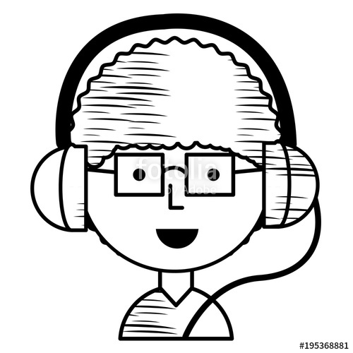500x500 Sketch Of Cartoon Man With Glasses And Headphones Over White