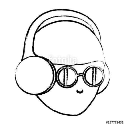 500x500 Sketch Of Avatar Man With Glasses And Headphones Over White