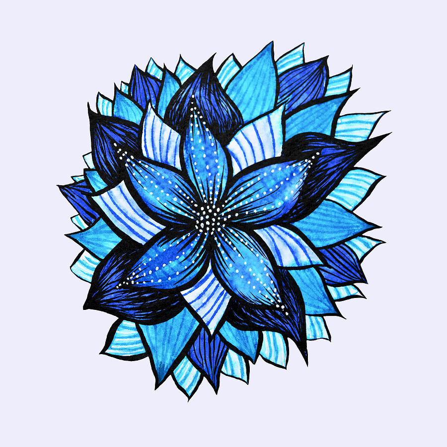900x900 Pretty Abstract Blue Mandala Like Flower Drawing Digital Art