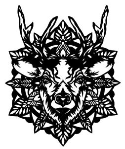 253x300 Black Vinyl Decal Sticker Window Car Motorbike Young Stag Mandala
