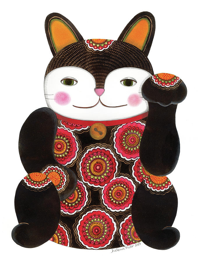 683x900 Black Maneki Neko Drawing