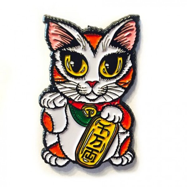 600x600 Cat Enamel Pin Maneki Neko Luck Cat, Lucky Cat Collectible Pin