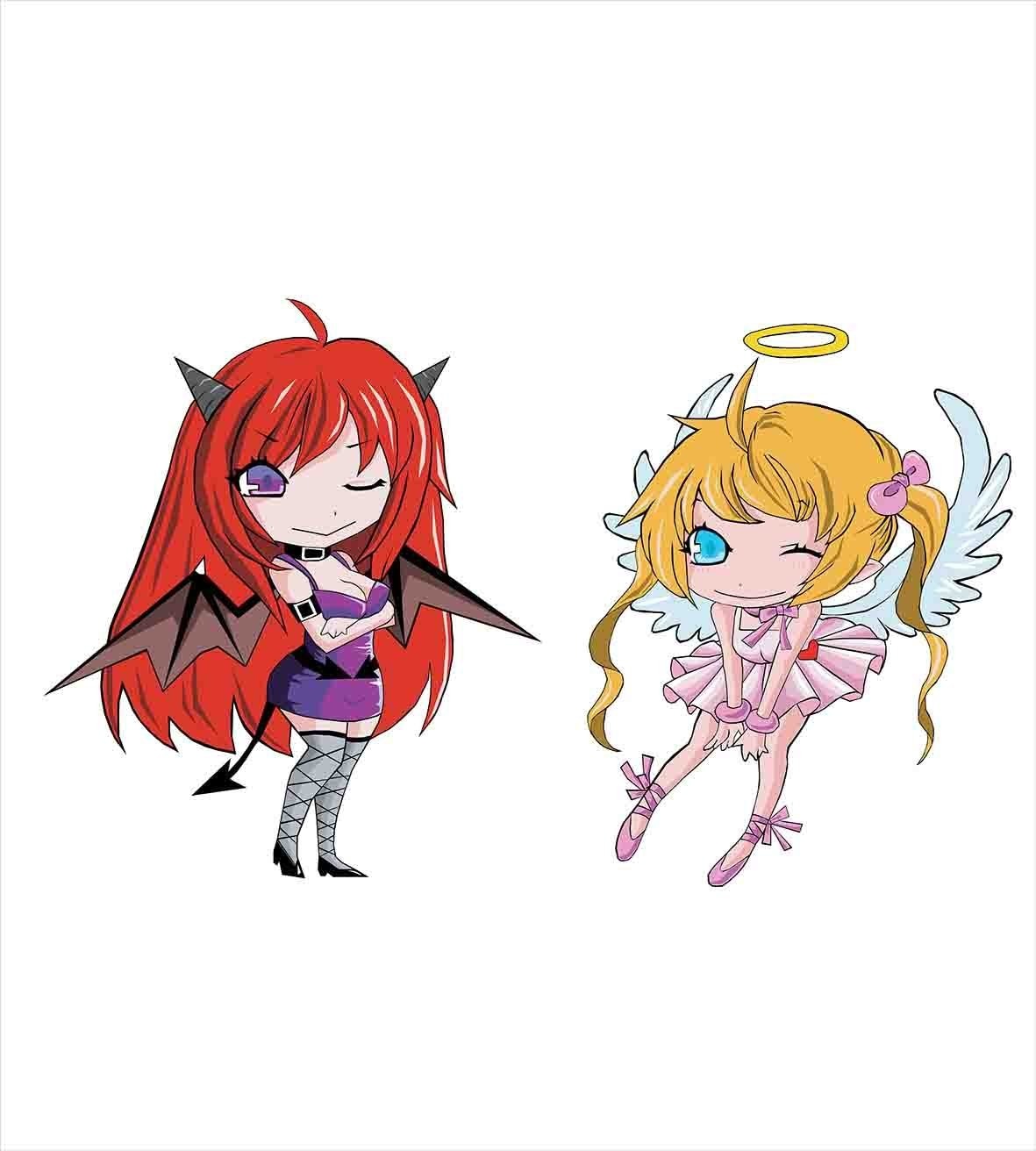 1181x1312 Anime Duvet Cover Set Angel Girl With Wings Demon Girl With Horns