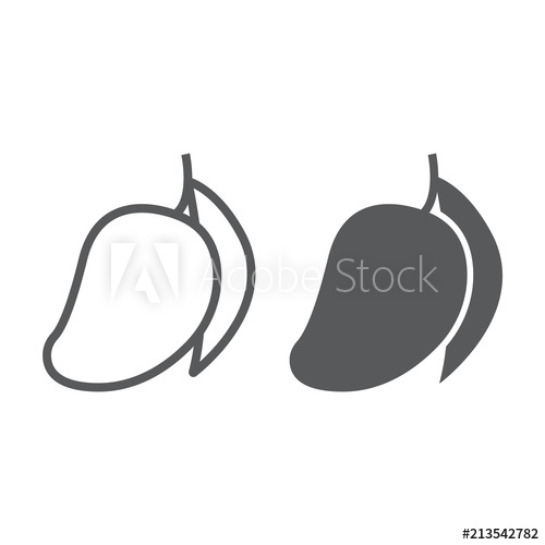 500x500 mango line and glyph icon, fruit and vitamin, tropical sign