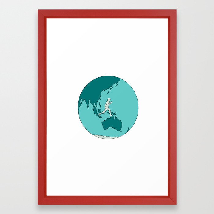 700x700 Marathon Runner Around World Drawing Framed Art Print