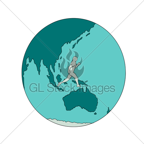500x500 Marathon Runner Around World Drawing Gl Stock Images