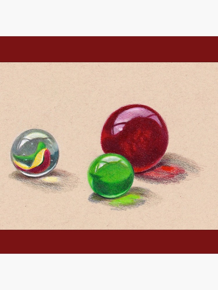 750x1000 Three Marbles, Still Life Drawing, Color Pencil Tote Bag