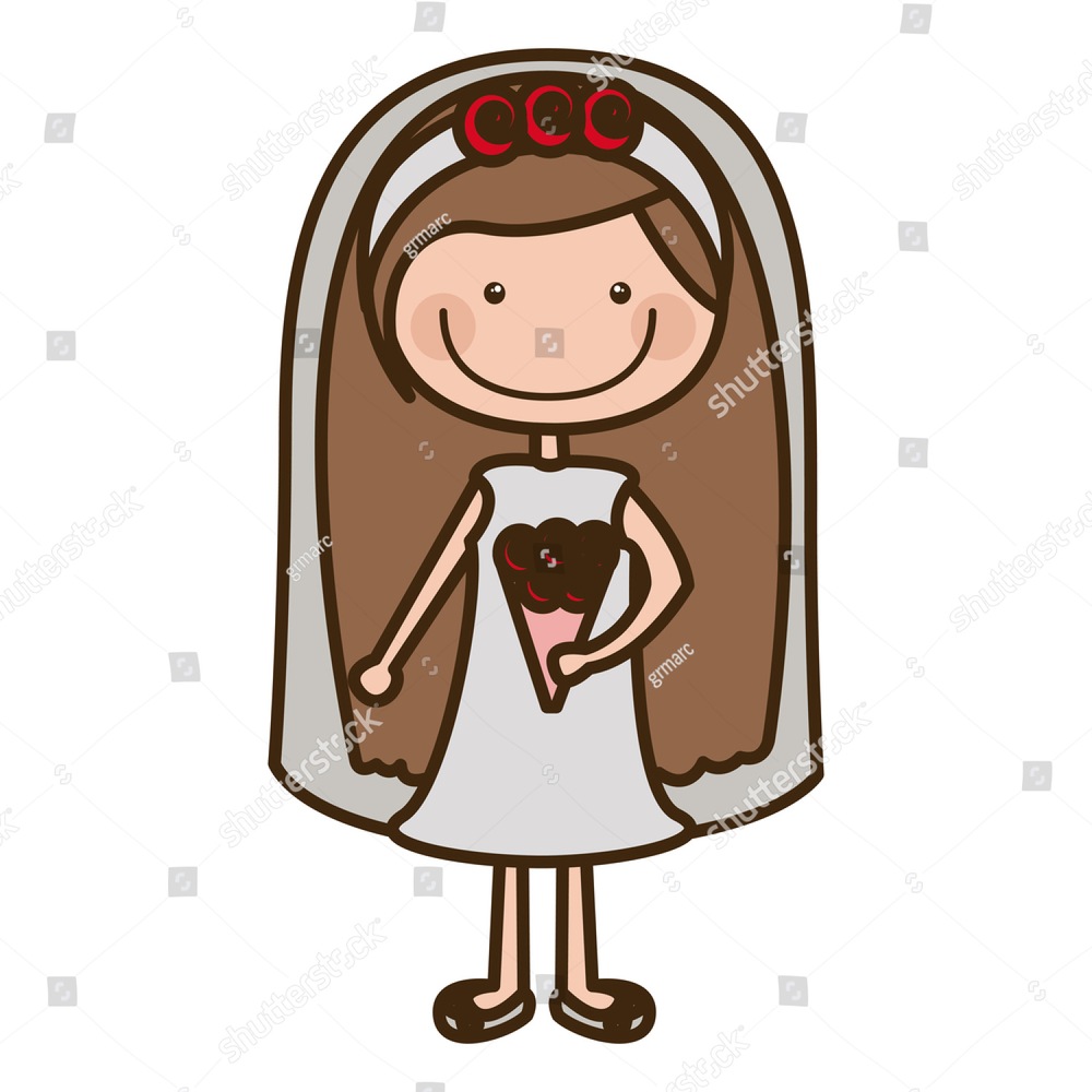 1000x1000 Color Silhouette Cartoon Woman In Wedding Dress With Long