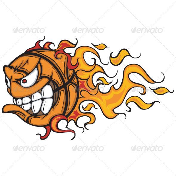 590x590 Flaming Basketball Face Vector Cartoon Fonts Logos Icons