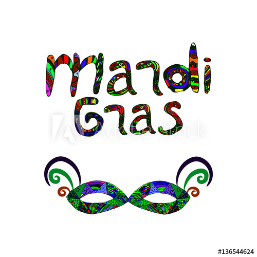 500x500 Mardi Gras Fat Tuesday Carnival Mask Color Inscription Doodle