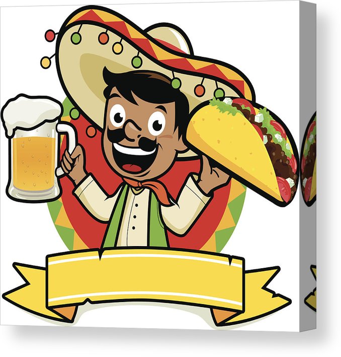 678x708 Mexican Holding A Cold Beer And A Taco Canvas Print Canvas Art