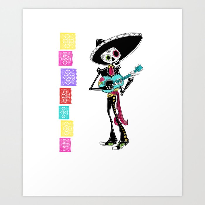 700x700 papel picado sugar skull mariachi musician art print