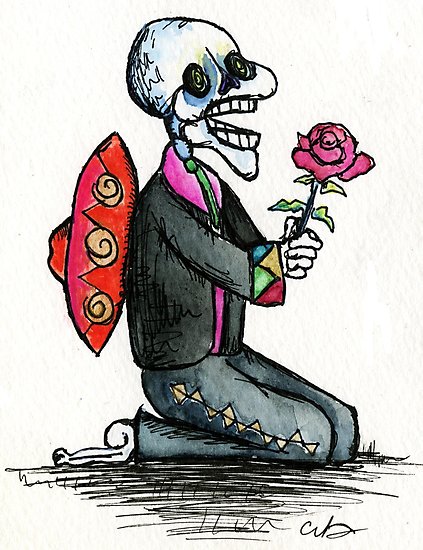 423x550 Romantic Singing Skeleton Mariachi With Rose Photographic Print